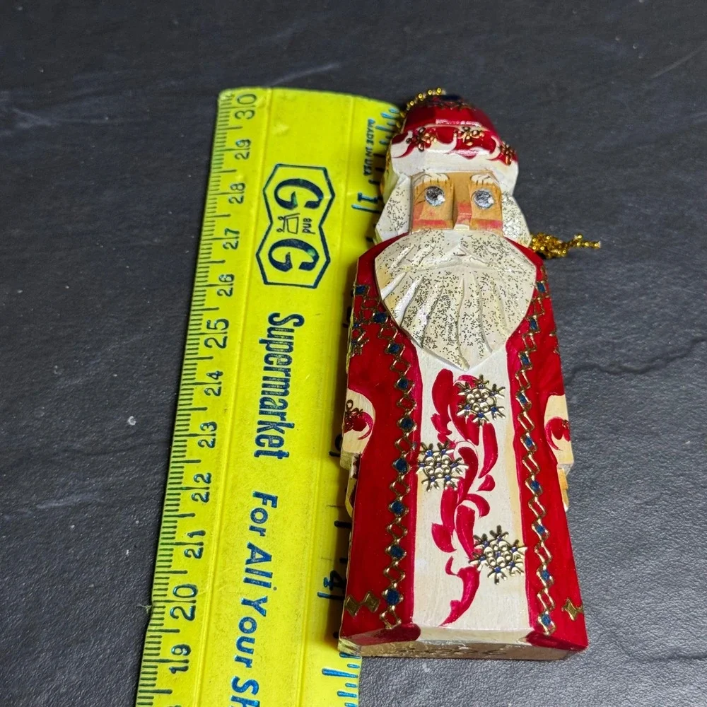 Vintage 2006 Hand Carved Wooden Santa Claus Christmas Ornament Painted Red Gold